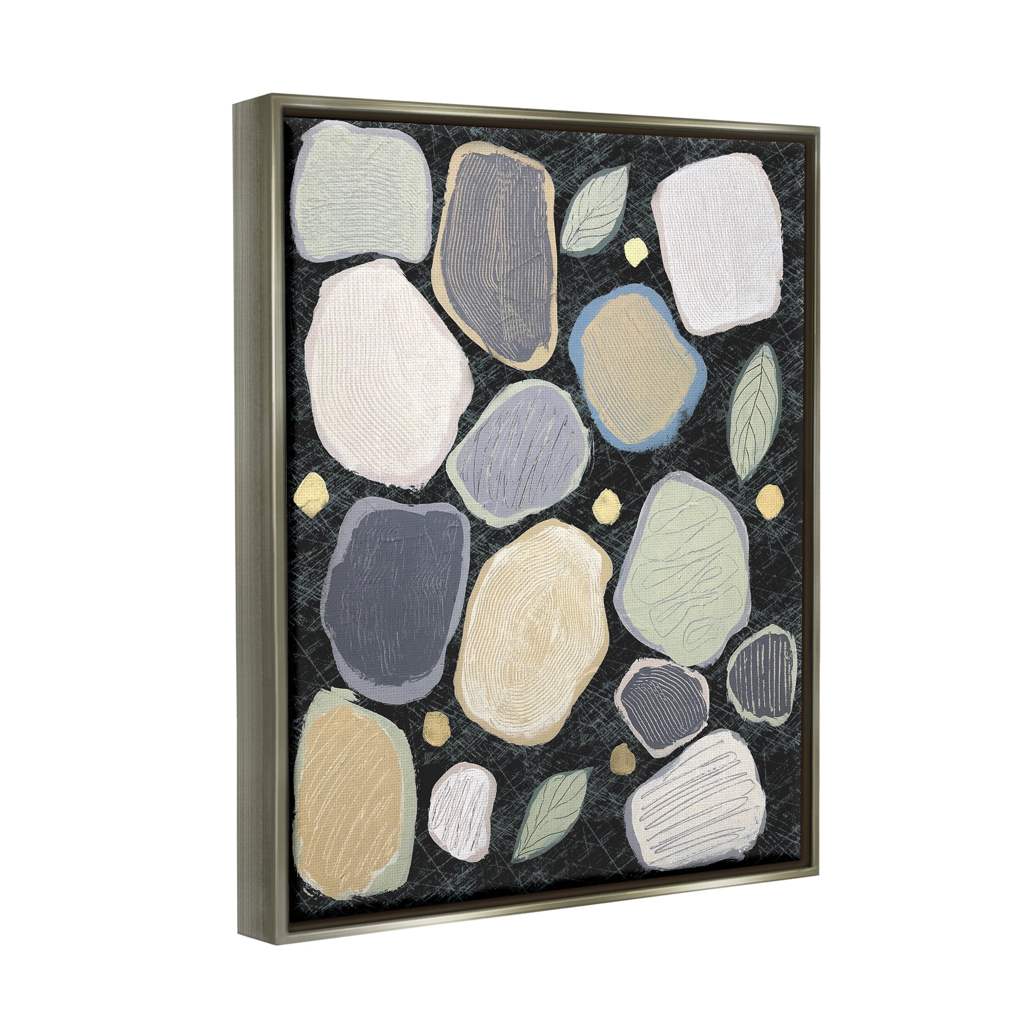 Stupell Industries Abstract Pebbles & Leaves Abstract Painting Gray Floater Framed Canvas Art Print Wall Art, 17 x 21