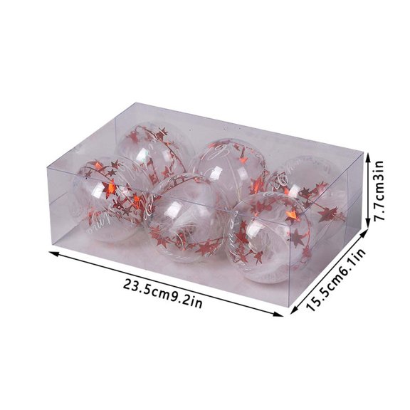 2026 Christmas Home Party Decoration 6PCS Clear Christmas Ball Ornaments Shatterproof Transparent Plastic Baubles Filled With Star Confetti White Christmas Celebration Party Supplies