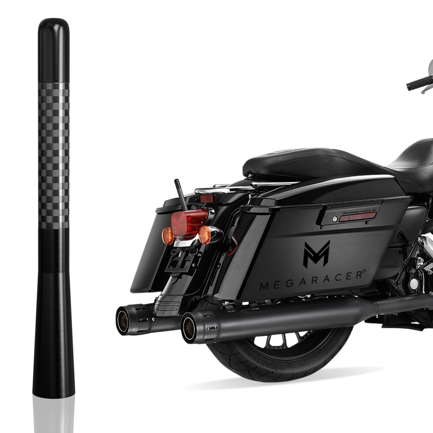 Mega Racer 4.7" Black Carbon Fiber Motorcycle Antenna for Harley