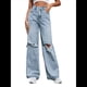 thumbnail image 2 of Pantalones Vaqueros Rotos de Cintura Alta para Mujer, Desgastados, Holgados, Rectos y de Pierna Azul L, 2 of 10
