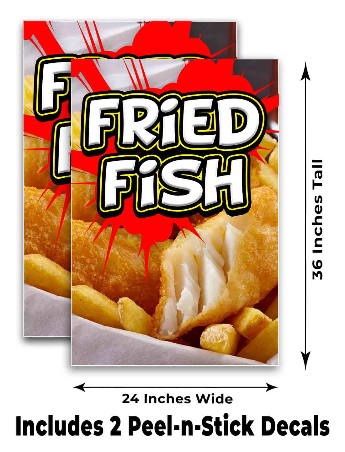 Fried Fish (24" X 36") Vinyl Decal Only (Pack of 2) |Sign|Sticker|Poster