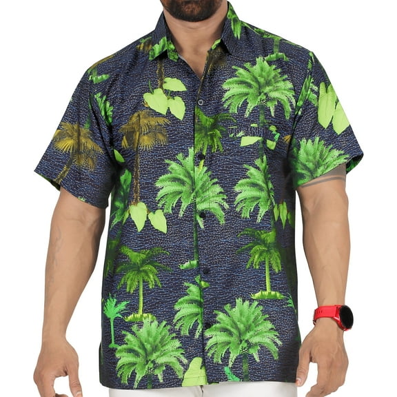 HAPPY BAY Men's Exotic Beach Short Sleeve Hawaiian Shirts 3XL Dustyblue, Bushy