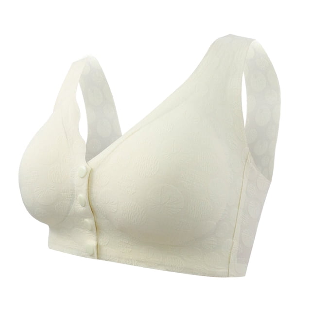 WZXFASHION Women's Sexy Front Open Button Top Up Comfortable Plus Size Gathered Anti Drop Bra Bra Yellow L