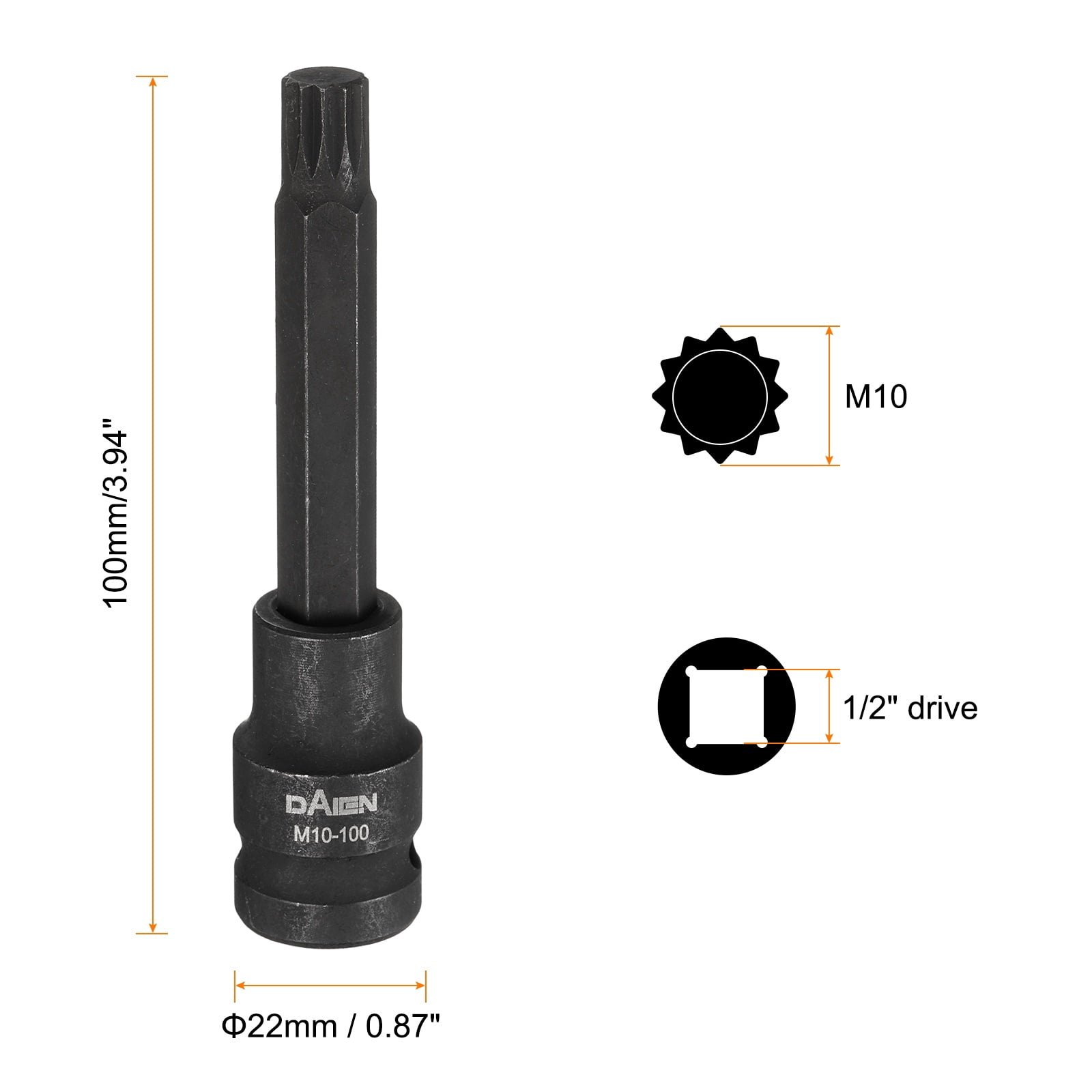 Uxcell 5pcs M10 Triple Square Bit Socket 55mm/2.17" Length 1/2" Square Drive 12 Point Spline Extension Impact Bit Power Nut Driver Set S2 Steel Socket Ratchet Wrench Bits, Black