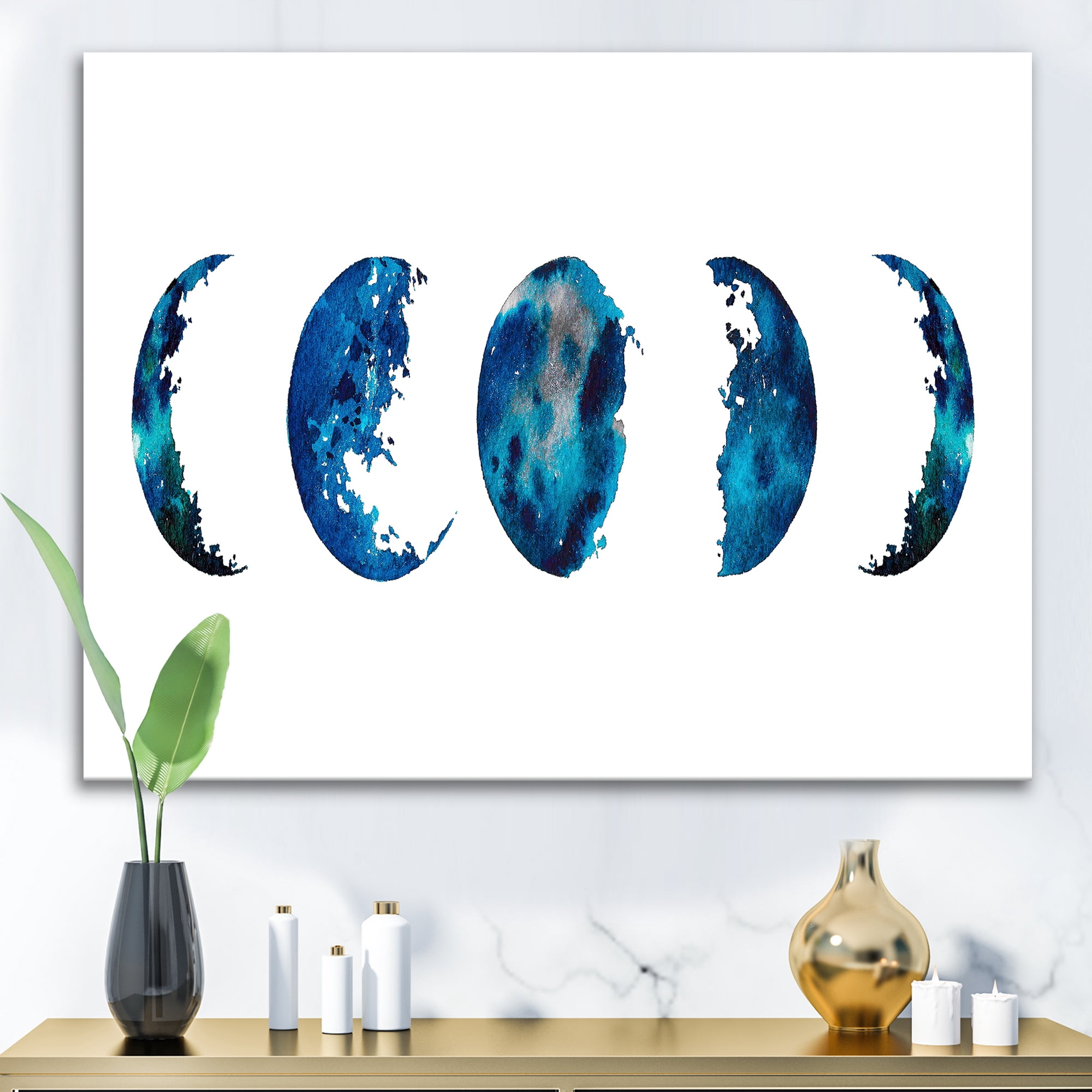 Designart ' Blue Moon Different Phases ' Bohemian & Eclectic Canvas Wall Art Print