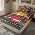 thumbnail image 2 of Erosebridal Cartoon Fire Truck Zipper Queen Comforter Set with Fitted Sheet and 2 Pillowcases for Boys Men, Fiery Flame Print Zipper Bedding Set, Red Orange, Reversible, 4-Piece, 2 of 7