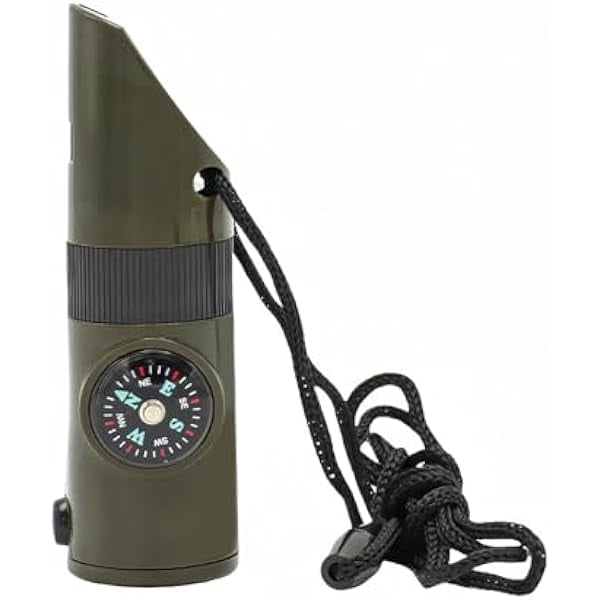 Kit de Supervivencia 7 en 1 con Silbato de Emergencia 120dB, Brújula, Termómetro, Luz LED, Espejo de Señales y Encendedor, Estuche Impermeable para Senderismo, Camping y Seguridad Acuática