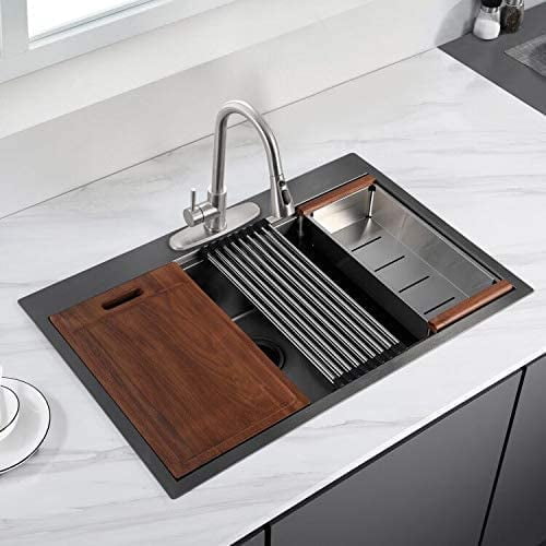 thumbnail image 2 of 33x22 Inch Black Drop-In Kitchen Sink - 16 Gauge Stainless Steel Single Bowl | With Cutting Board, Grid, Drainer & Basket 2 of 2