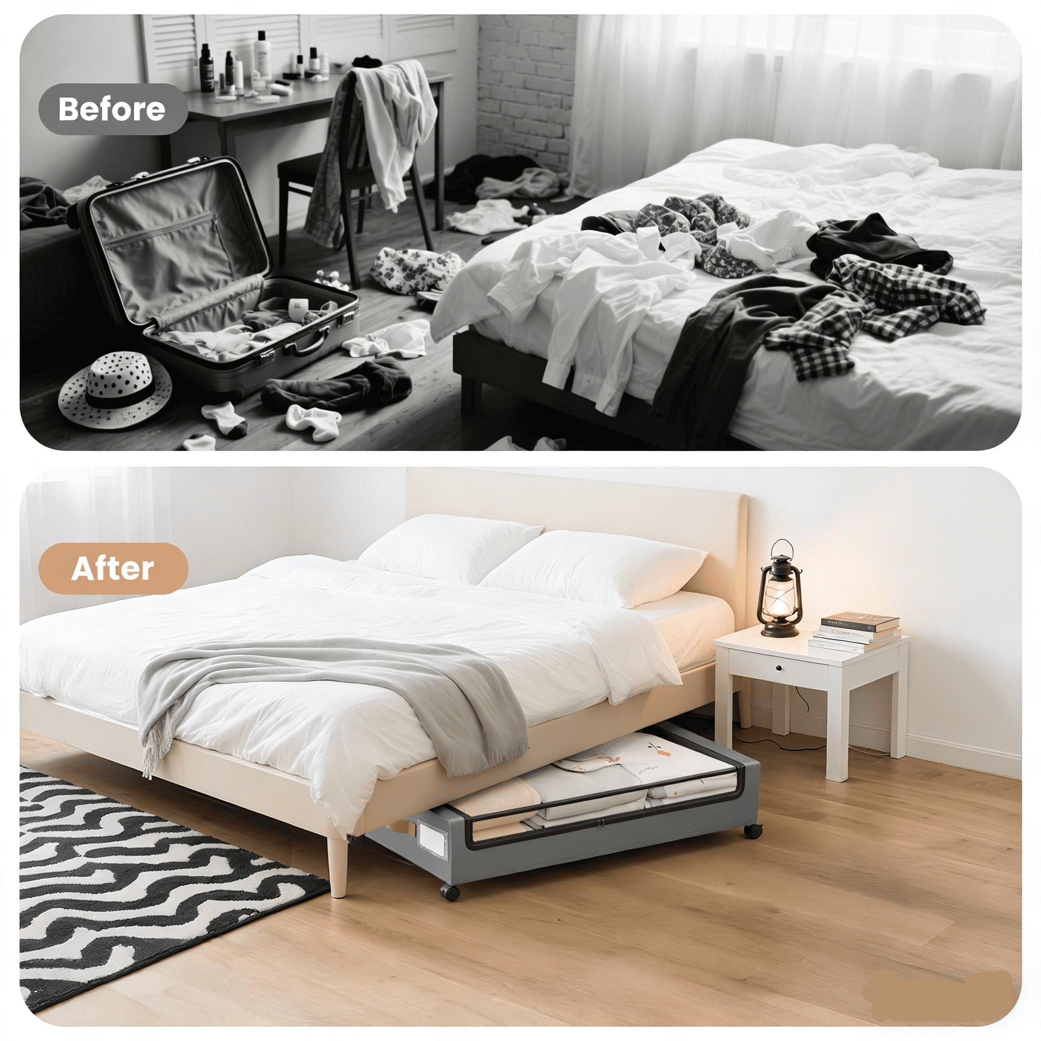 Torio Under Bed Storage with Wheels, 2 Pack Under Bed Storage Containers with Clear Lids, Rolling Organizer Drawers for Clothes Shoes Blankets