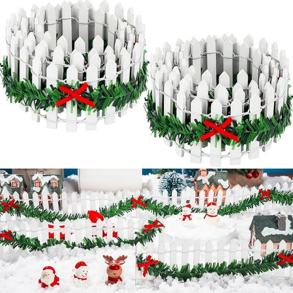 Christmas Garden Fence Wooden Decorative Miniature Fairy Picket Ornament Fence 2 Pieces 35 inch Miniature Accessories for Dollhouse Village Landscape Home Garden Plant - White Small