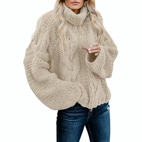 Fmbrln Womens Oversized Knitted Sweaters Long Sleeve Turtleneck Sweaters Casual Loose Solid Color Pullover Sweaters Fall Winter Fashion Clothes Khaki XL