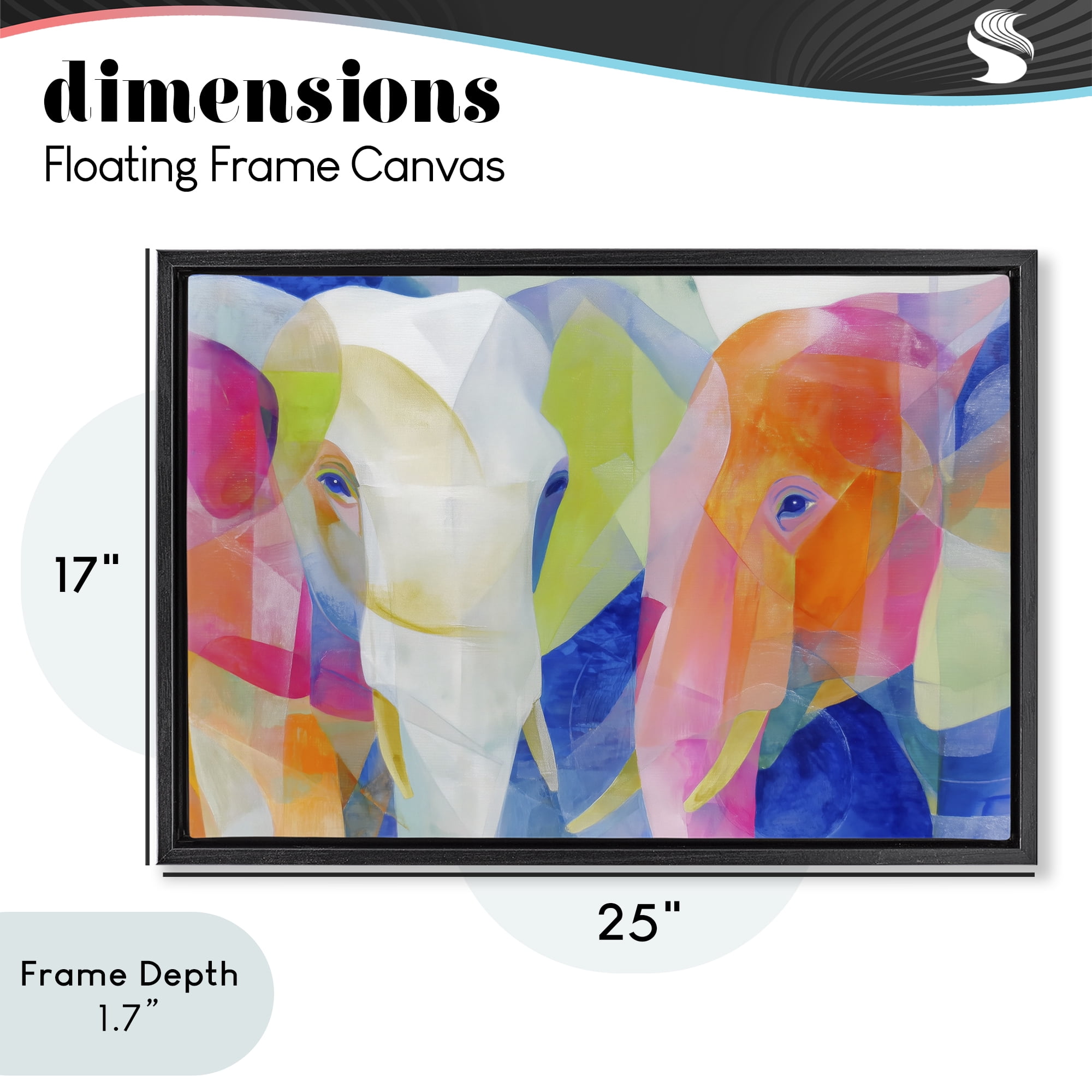 Stupell Industries Two Elephants Geometric Composition Black Framed Floater Canvas Wall Art, design by Chromatic Storm Studio
