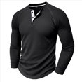thumbnail image 2 of Camiseta Henley de Larga para Hombre, Informal, con Botones, Suave, Elástica, Básica, con Diseño de Gofre, para Otoño. Negro S, 2 of 6