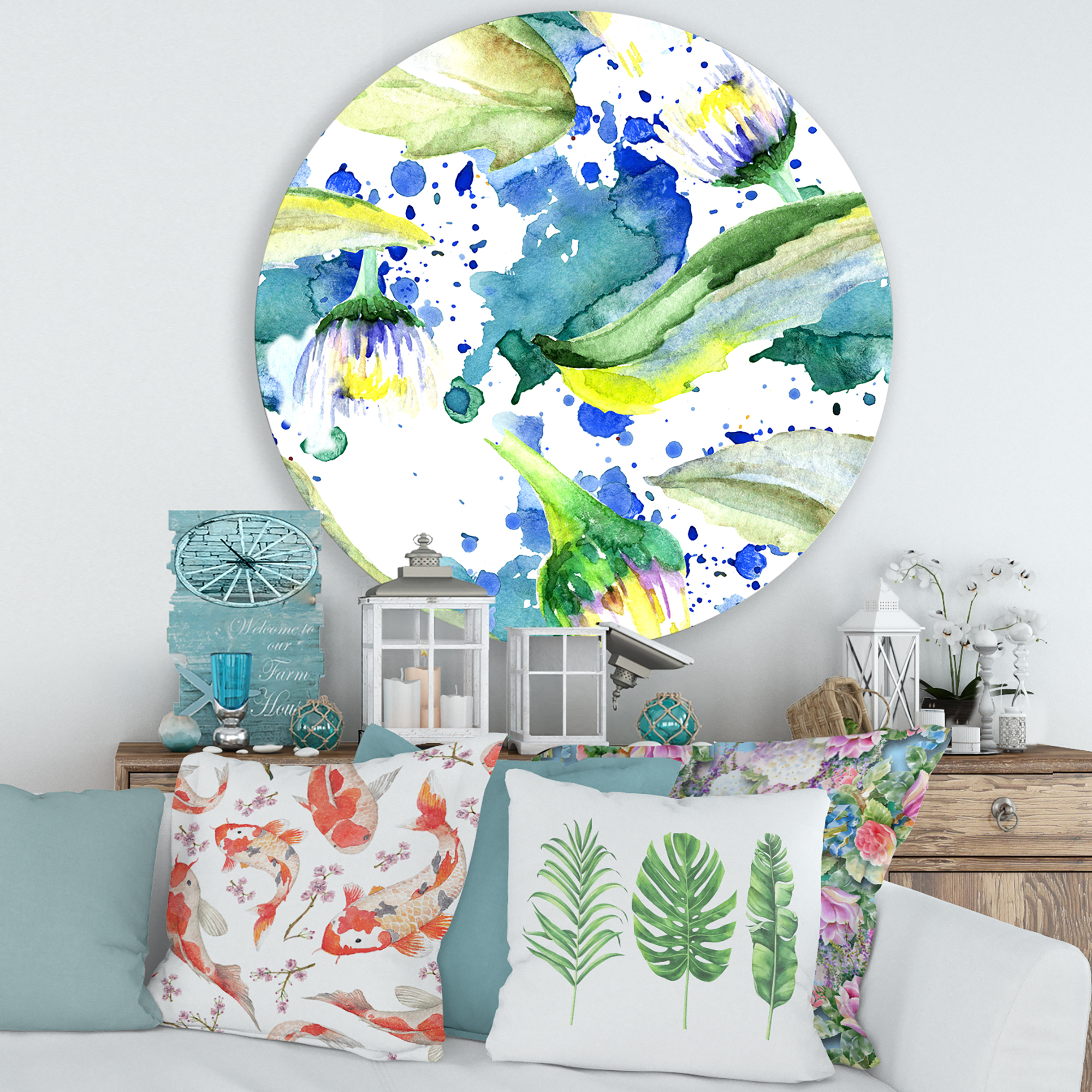 Designart 'Aquarelle Impression of Daisy Flowers I' Traditional Circle Metal Wall Art 29x29 - Disc of 29