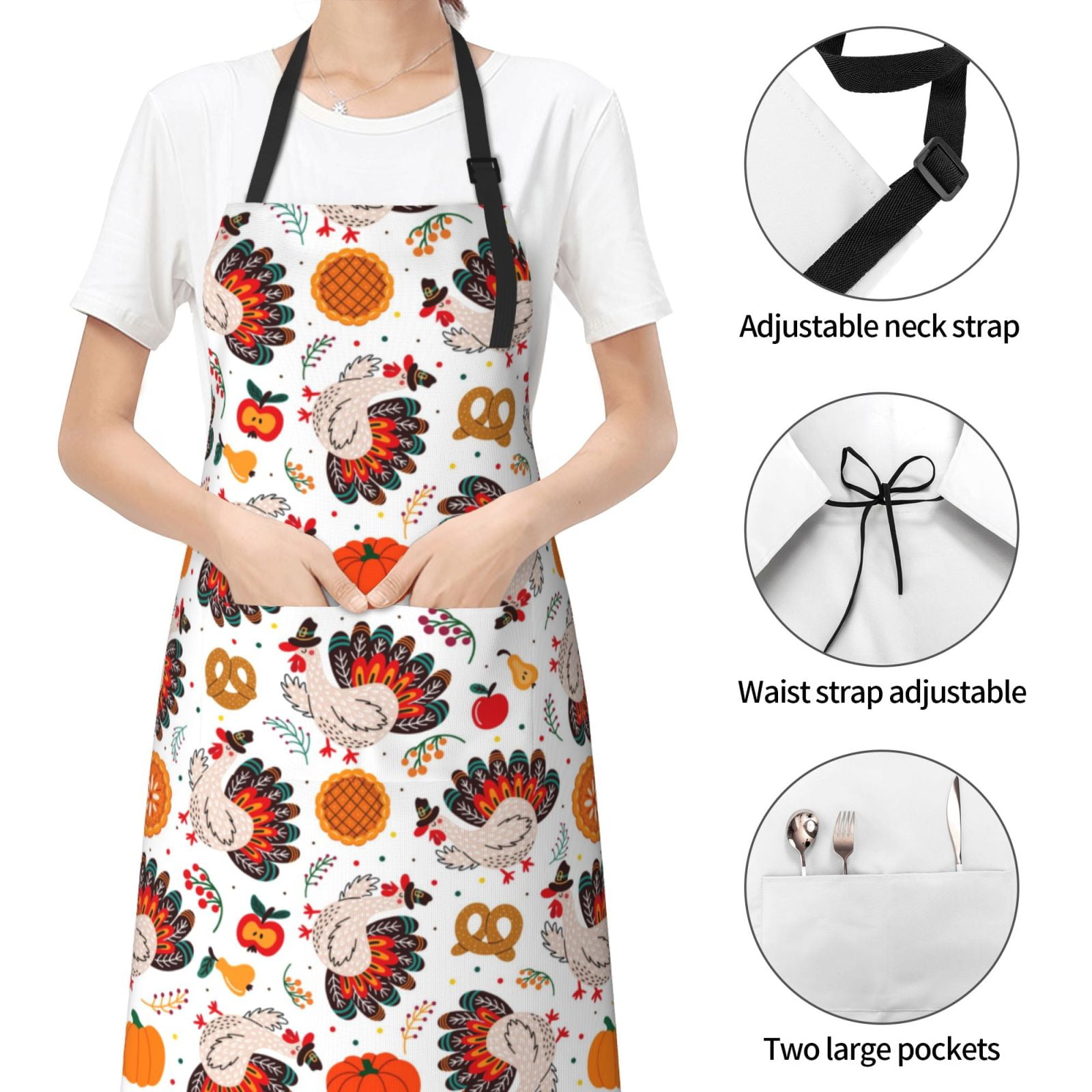 Kdxio Turkey And Thanksgiving2 Apron with Pockets Adjustable Kitchen Aprons for Men Women Waterproof Aprons for Cooking,Drawing,Crafting, Baking Household Cleaning