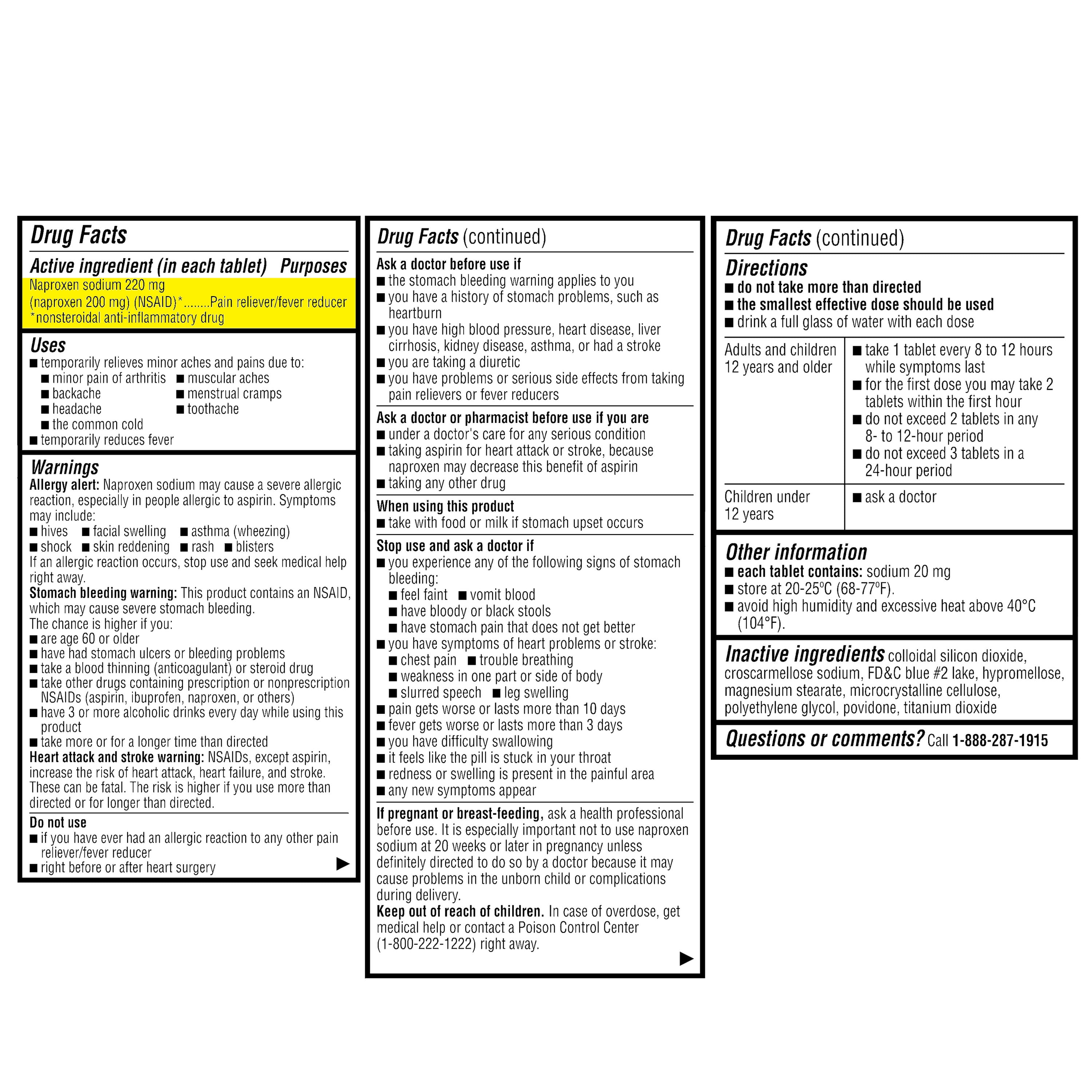 Equate All Day Back & Muscle Pain Relief Naproxen Sodium Tablets, 220mg, 200 Count, Compare to Aleve® Back and Muscle Pain Tablets Active Ingredient