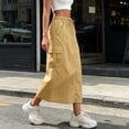 thumbnail image 6 of Busydd Women's Skirts Solid Color Elastic Waist Midi Skirt Casual Drawstring Cargo Long Skirts for Women with Pockets S, 6 of 9