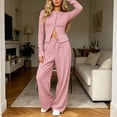 thumbnail image 2 of 2 Piece Women Striped Outfit Button Down Long Sleeve Tops & Wide Leg Pants Teen Fall Casual Fashion Lounge Daily Tracksuit Set, 2 of 7