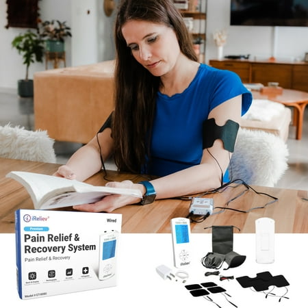 fda cleared ireliev tens unit + ems 14 therapy modes, premium pain relief and recovery system, rechargeable, large back lit display, large and small electrode pads
