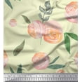 thumbnail image 1 of Soimoi Yellow Cotton Jersey Fabric Leaves & Peach Floral Watercolor Print Fabric by The Yard 58 Inch Wide, 1 of 3