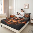 thumbnail image 3 of Manfei Halloween Skull Queen Sheets 4 Pieces, Gothic Castle Floral Crow Queen Sheet Sets, Black Orange Red,1 Fitted Sheet, 1 Flat Sheet and 2 Pillowcases, 3 of 5
