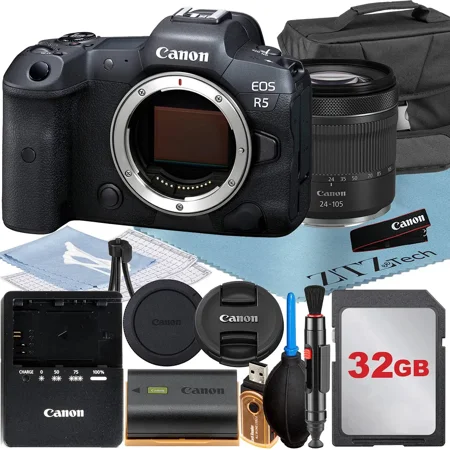 Canon EOS R5 Mirrorless Digital Camera Full Frame with RF24-105mm STM Lens + 32GB Card + ZeeTech Accessory Bundle (International Version)