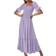 thumbnail image 1 of Birdeem Mode Décontractée Été Col Carré Manches Courtes Robe Longue pour Femmes, 1 of 8