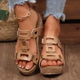 thumbnail image 2 of Rokment Women's Cork Footbed Platform Slides Sandals Stylish Casual Leather Cut out Chunky Wedge High Heels Backless Slip on Dress Slippers for Ladies Summer Khaki Size 6, 2 of 7