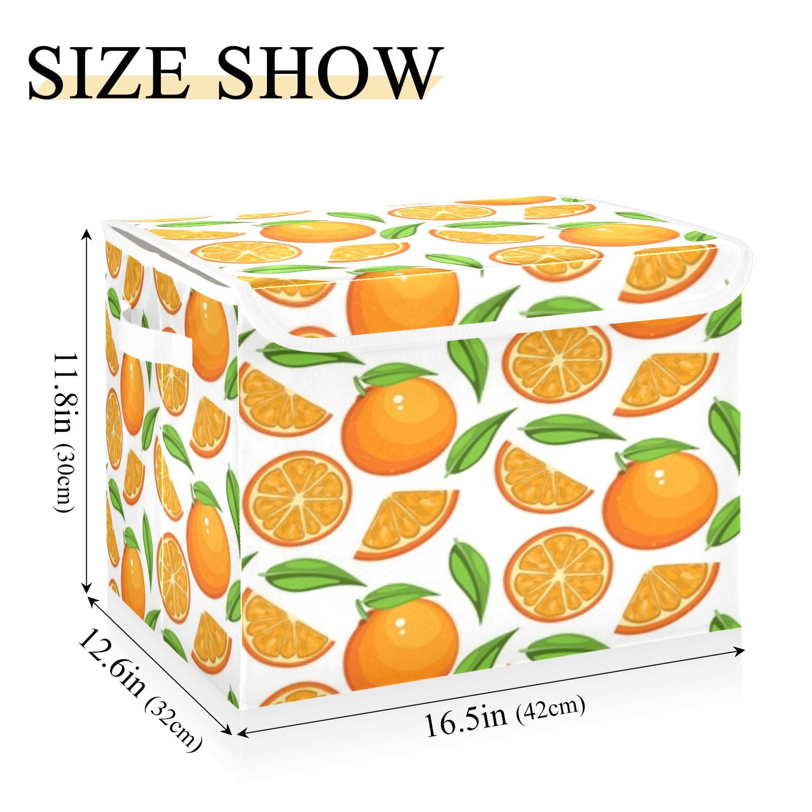Orange slices leaves pattern background Storage Bins, Foldable Cloth Basket, Cube Organizer with 2 Handles, Suitable for bedrooms, living rooms, wardrobes, and workspaces, With cover