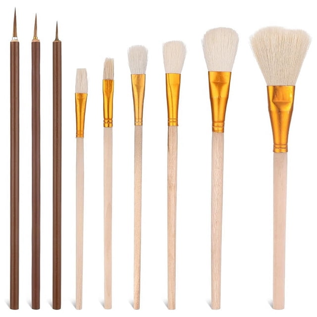 Juego de 9 Pinceles para Esmaltado Cerámica Cerámica, Pintura Acrílica, Acuarela y Al Óleo -