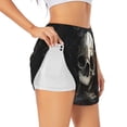 thumbnail image 1 of Balery Gold Pattern Skull Pantalones cortos deportivos para mujer con forro y dos bolsillos, elásticos, para entrenamiento, gimnasio, yoga-X-Large, 1 of 7