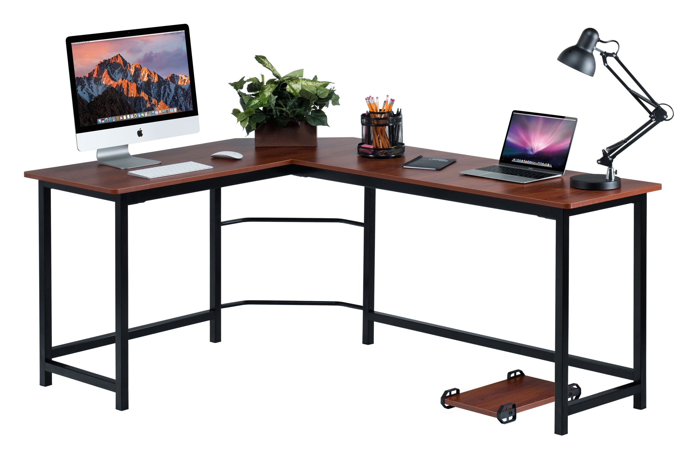 Fineboard Stylish L Shaped Office Computer Corner Desk Elegant Modern Design White Black