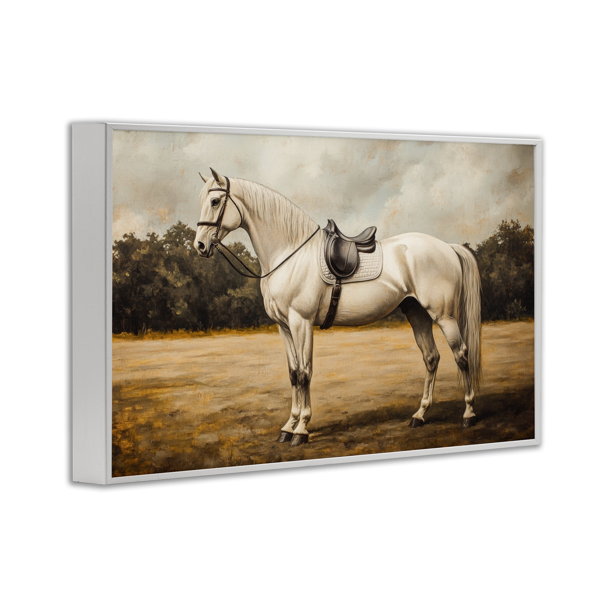 Stupell Industries White Mare with Saddle White Framed Giclee Art, design by Petal Prints Design