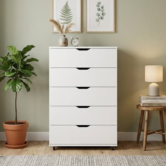 Aukfa 5 Tall Drawer Dresser Wide Chest of Drawers for Bedroom Entryway Living Room,White