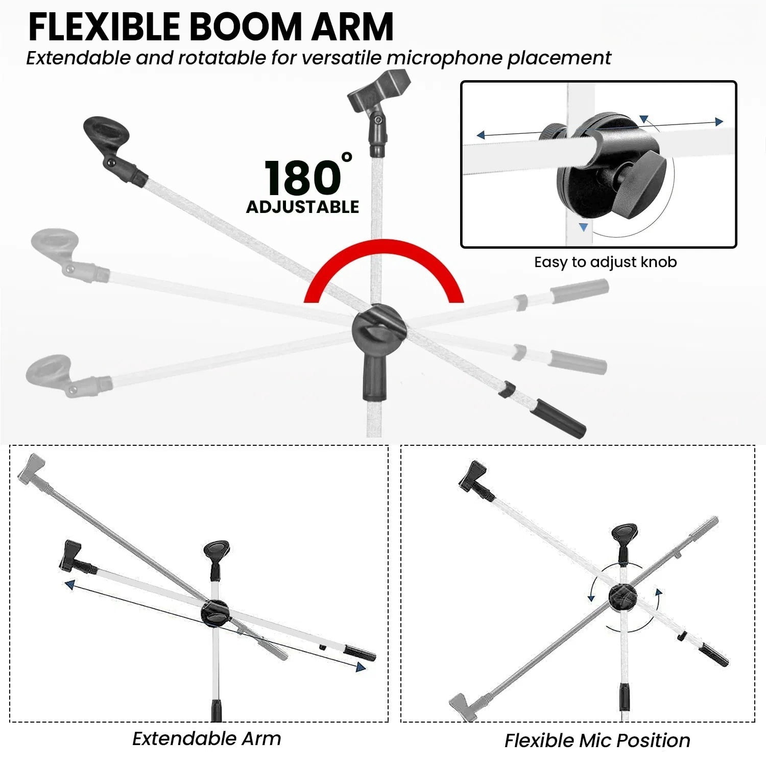 Floor-standing Microphone Stand, Universal Adjustable Tripod Microphone Arm Support, Capable of Holding 2 Microphones, with Adjustable Height. Applicable To Concerts and Recording Studios