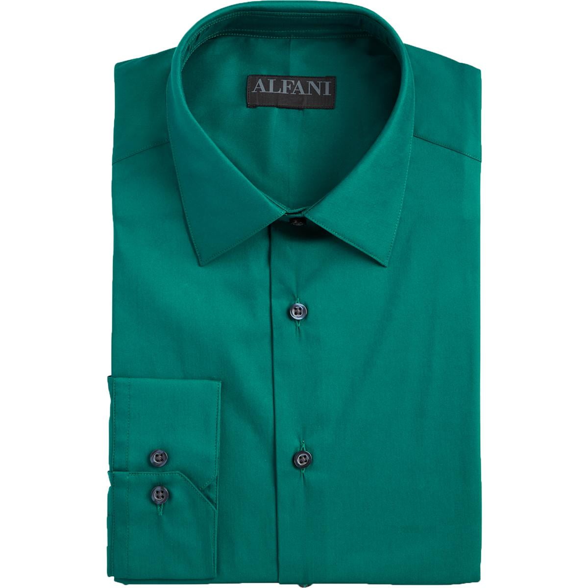 ALFANI Mens Green Collared Dress Shirt M 15/15.5-34/35