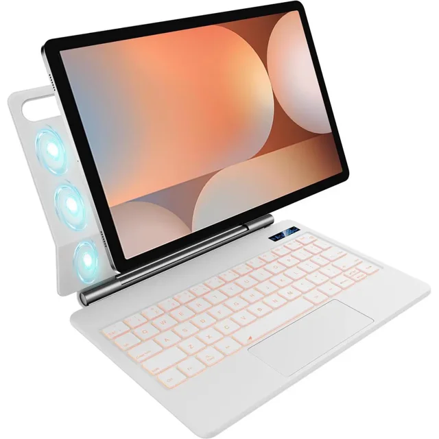 Étui Clavier Magic pour Samsung Galaxy Tab S10 Plus/S9 Plus/S9 FE Plus/S8 Plus/S7FE/S7 Plus avec Rétroéclairage 7 Couleurs, Pavé Tactile Multi‐touche, Design Magnétique Flottant, Affichage de la Batterie