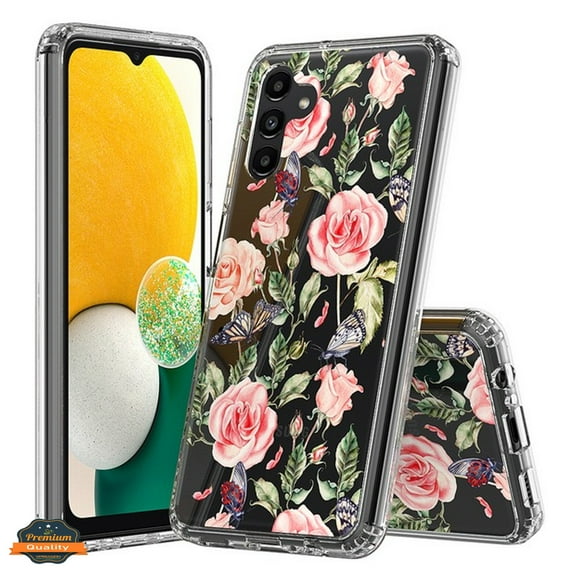 For Samsung Galaxy A13 5G Floral Patterns Design Transparent TPU Shock Absorption Bumper Slim Hard Back Phone Case Cover by Xpression [Flowers & Butterfly]