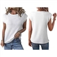 thumbnail image 2 of Blusas de Verano para Mujer, Informales, de Cuello Redondo, de Punto Gofre, con Mangas , Blusas Holgadas. XXL, 2 of 7