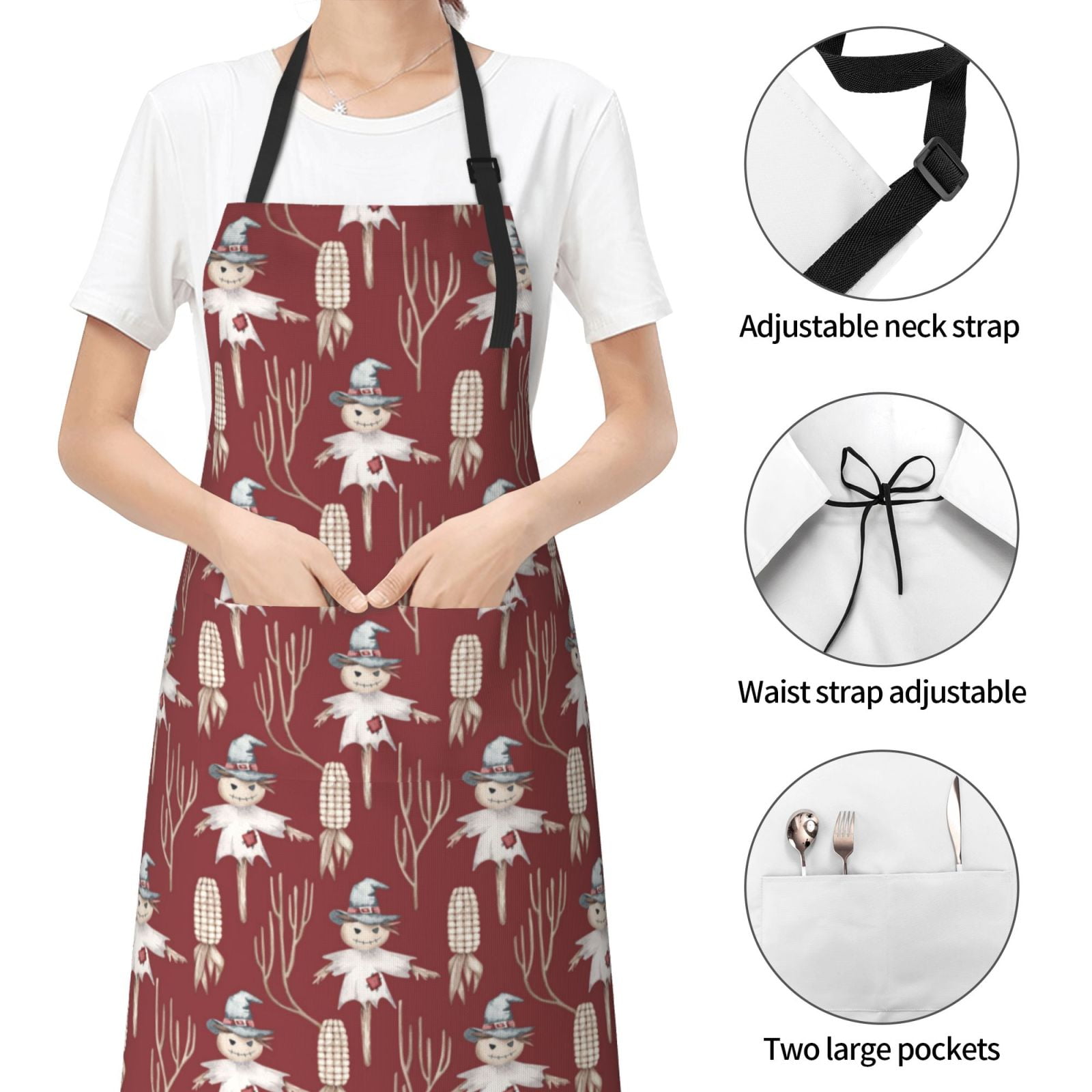 Naloa Autumn Scarecrow Harvest Joy Apron Kitchen Aprons with Pockets for Women Men Chef