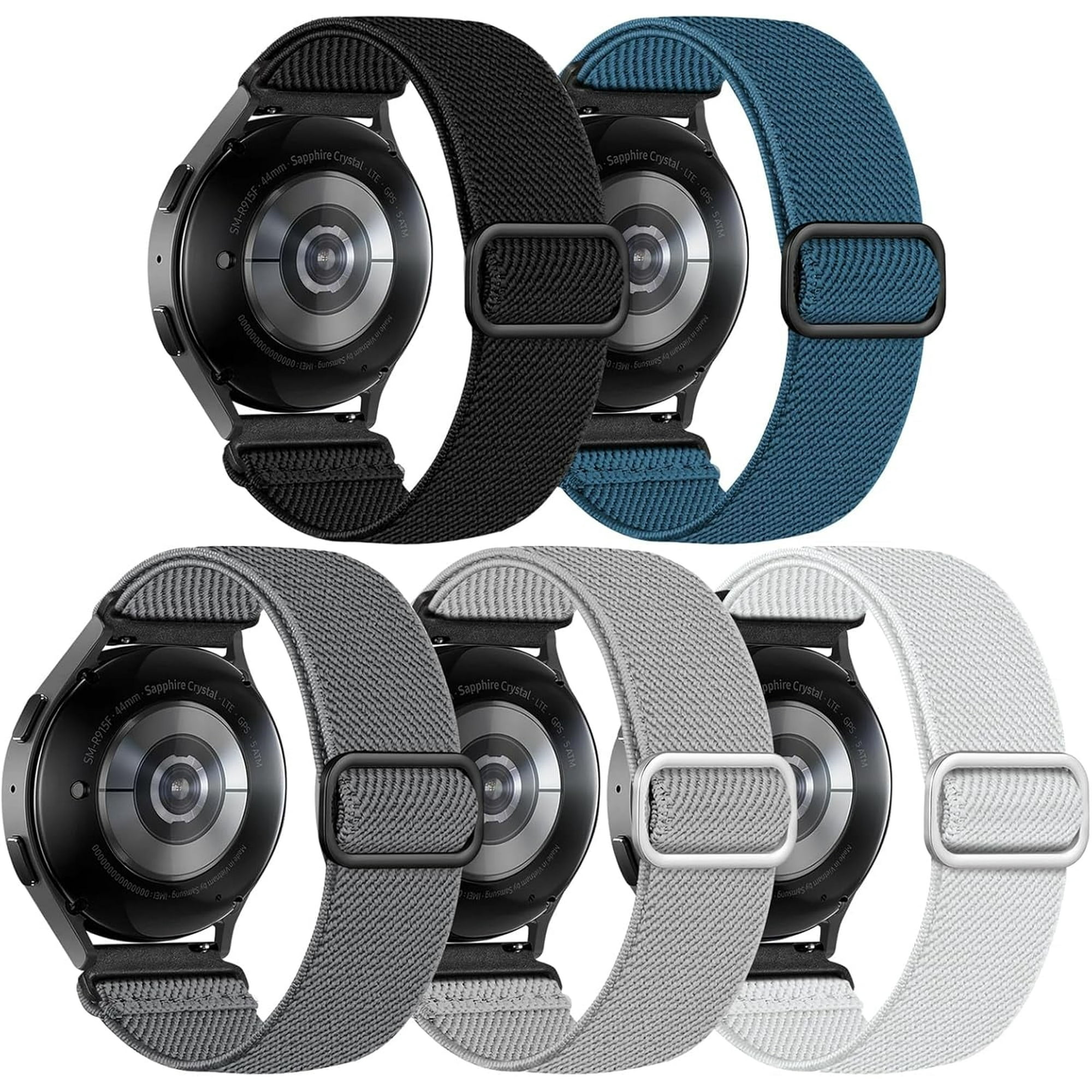 XIHAMA 5 Pack Stretchy Bands Compatible with Samsung Galaxy Watch 7 6 5 4 FE Band 40mm 44mm 45mm/Watch 6 4 Classic 4 42mm 46mm 43mm 47mm/Active 2,20mm Soft Nylon Solo Loop Band Elastic Strap