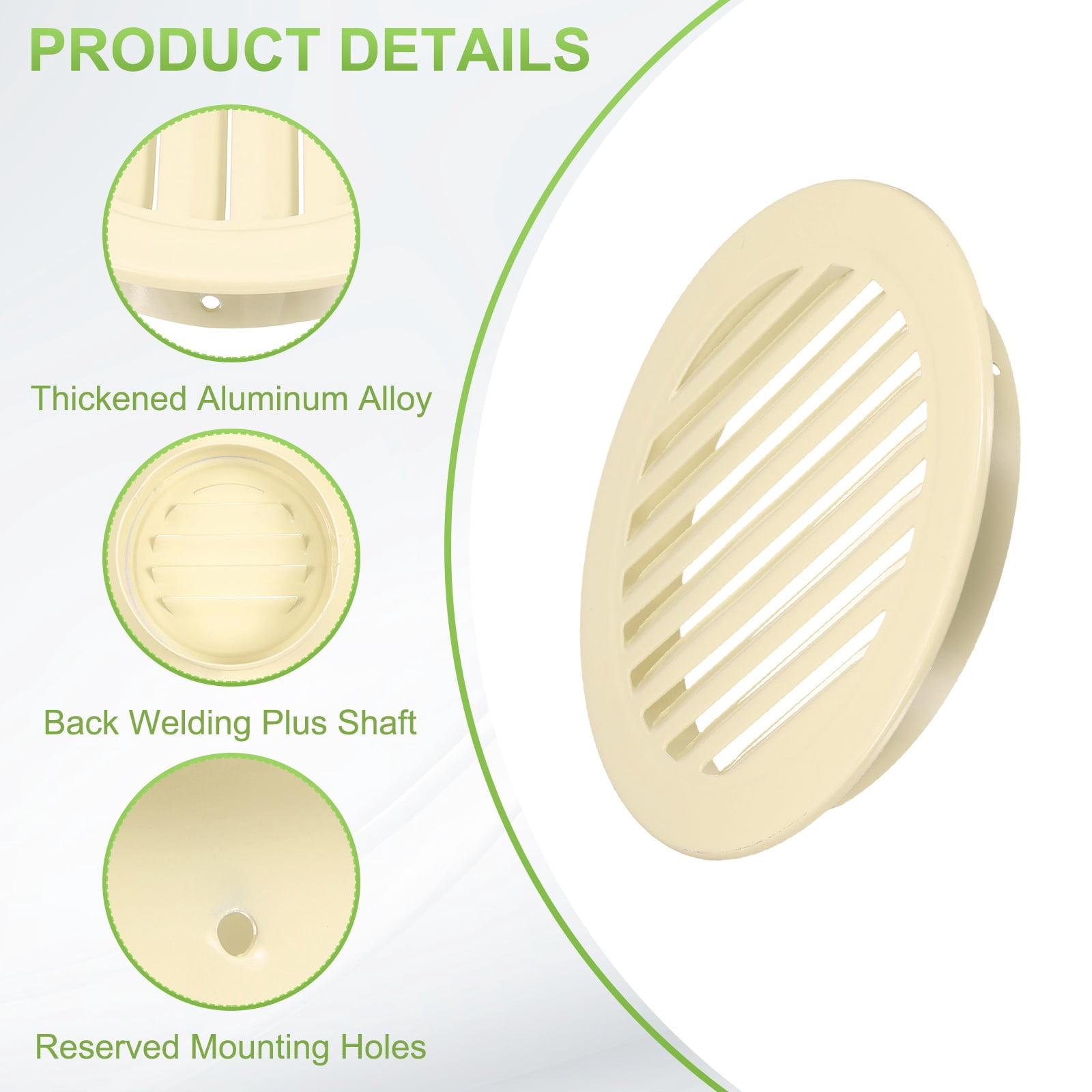 Uxcell 5.8" Round Air Vent, Louver Grille Cover Aluminum Alloy Soffit Vent HVAC Ventilation for Ceiling Wall Roofing Bathroom Kitchen Garage Duct Shed Garage, Beige