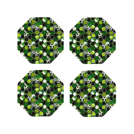 

Fuzoiu Soccer1 Print Leather Coasters Set Drink Coasters Set of 4 for Tabletop Protection Durable PVC Coasters Home Décor and Housewarming Gift-Octagon