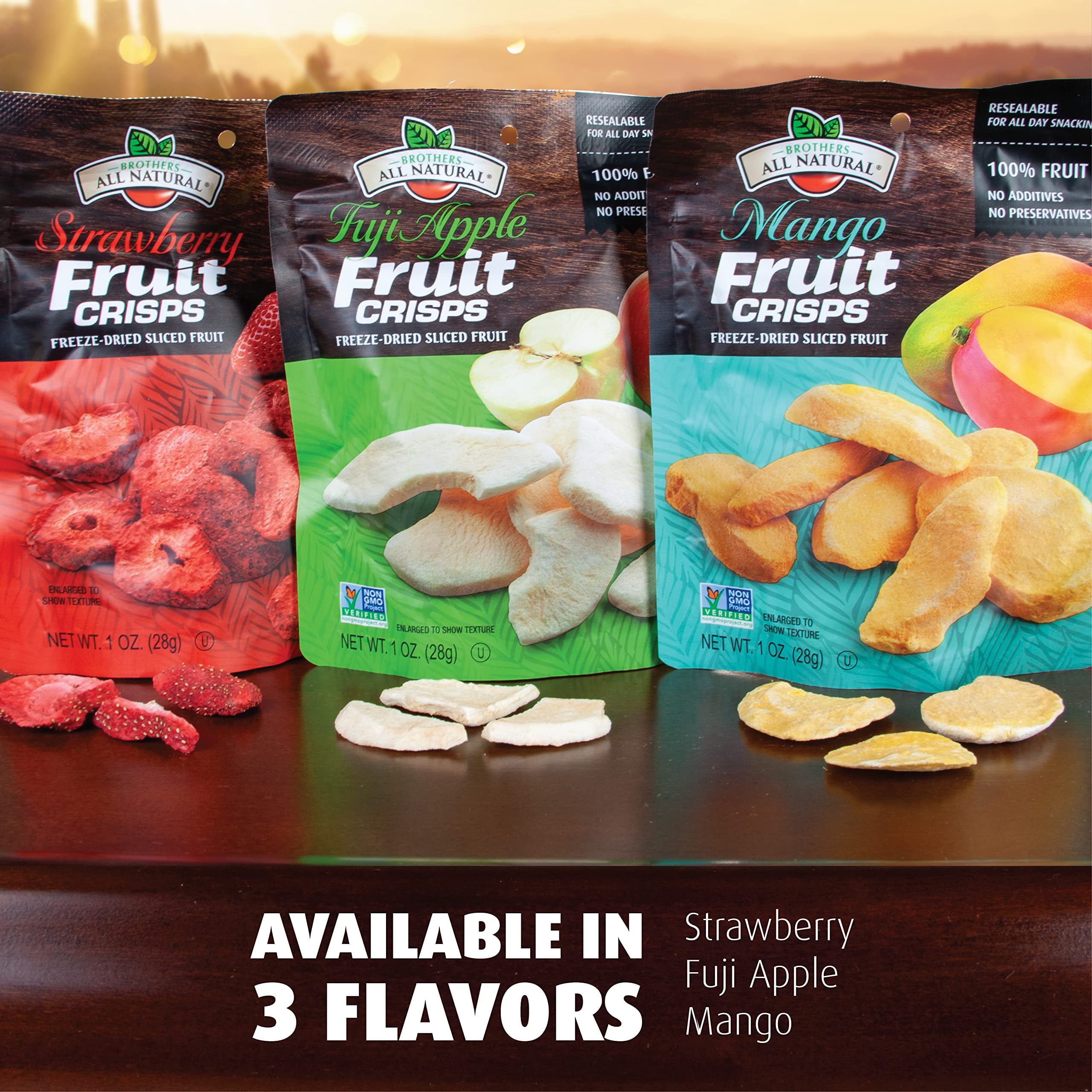 Brothers All Natural Freeze Dried Fruit Crisps, Mango, 1 Oz (Pack of 8), Made with 100% Fruit, Gluten Free, Soy Free, Vegan, Healthy Snack, Resealable Pouch