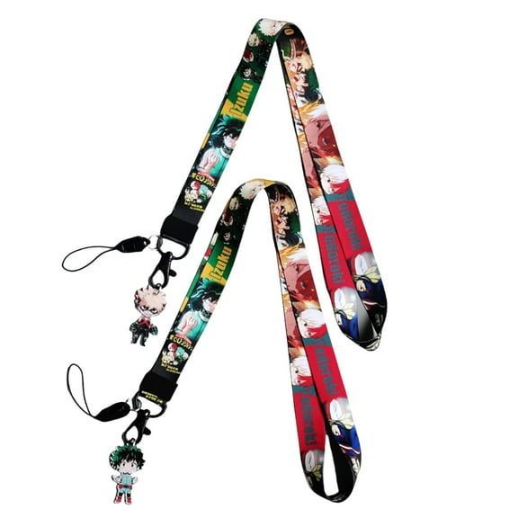 2Pcs My hero one's justice Anime Cartoon Badge Keychain Lanyard ,ID Badge Holder, Cell Phone and Charms Neck Strap.