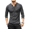 thumbnail image 2 of Haut Homme Col Rond Bouton Blouse Longue Bouton Blouse Homme Manches Automne T-Shirt Décontracté Slim, Noir, m, 2 of 5