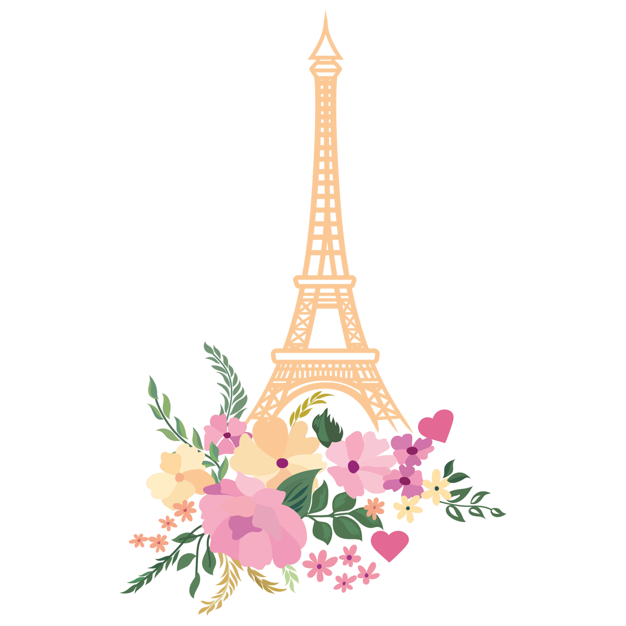 Paris Famous City in France with Eiffel Tower Artwork Vinyl Wall Decal - Majestic Landmark Silhouette with Flowers Creative Design for Living Room Wall Decoration 20" x 31"