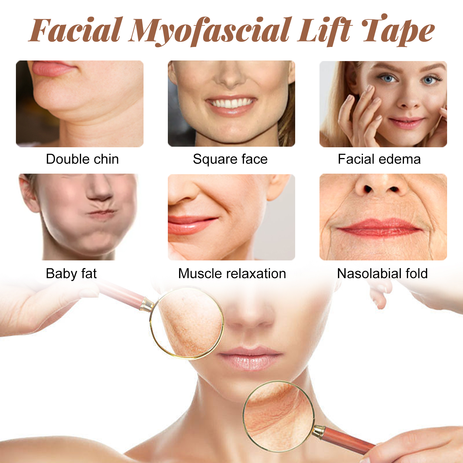 Alvantor Anti-Sagging Myofascial Facial Lift Tape for Chin and V-Support, Hypoallergenic 2.5cm x 5m