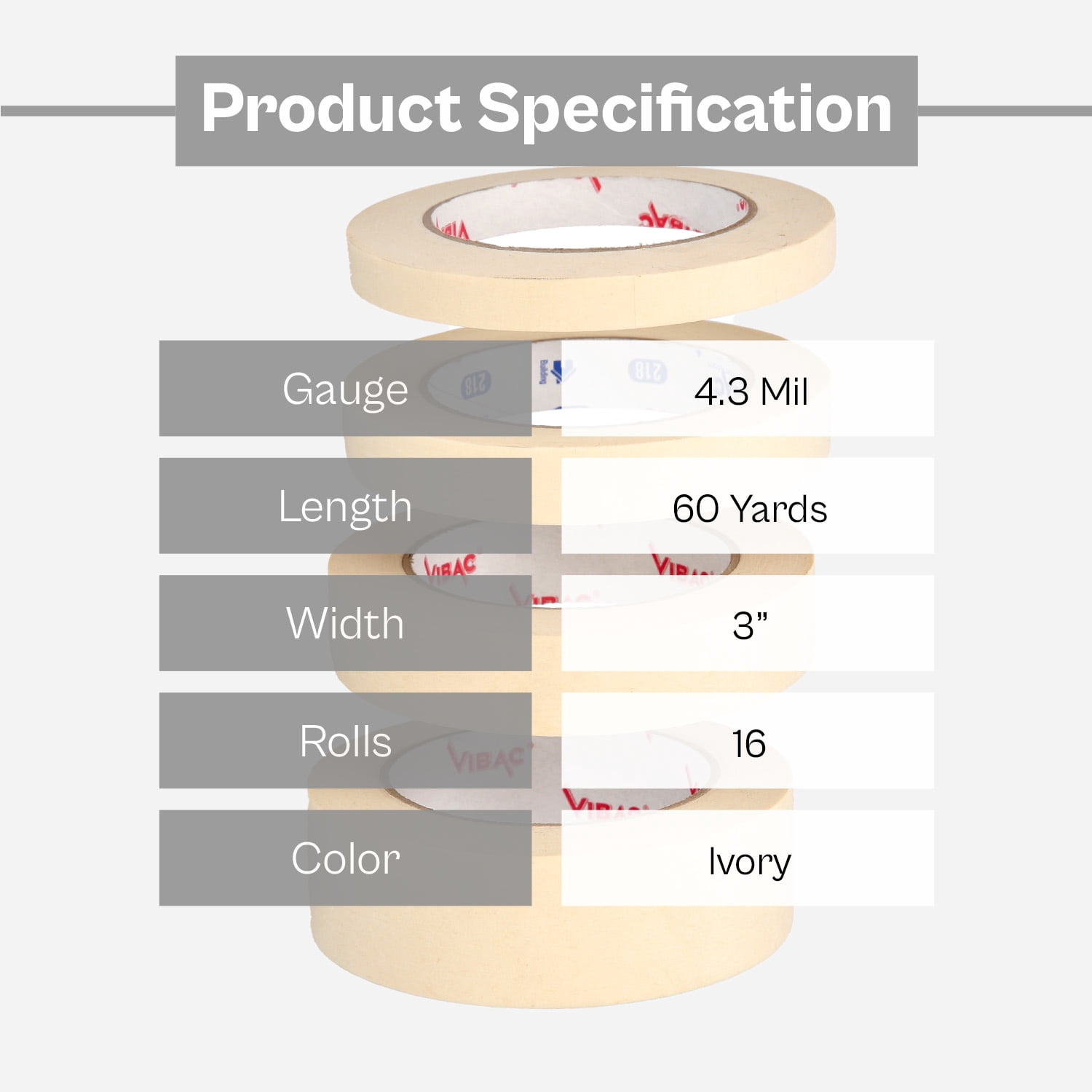MedicalMartByMail 16 Rolls General Purpose Utility Grade Masking Tape 4.3 Mil, 3" x 60 Yards