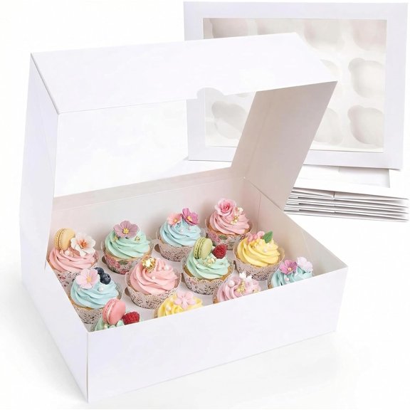 6PCS Cupcake Boxes, Hold 12 Count Cupcake Containers with Window, Cookie Boxes for Birthday Holiday Party Bakery Supplies 13.2"x9.8"x4"